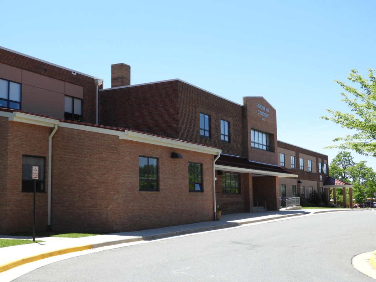 Brick exterior of FCPS Freedom Hills Elementary School with new addition