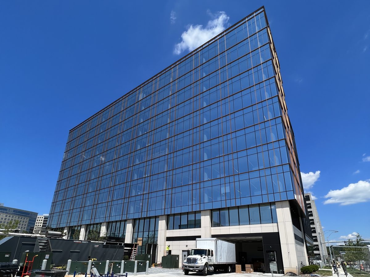 Ten story glass curtain wall WMATA headquarters building in New Carrollton nearing completion